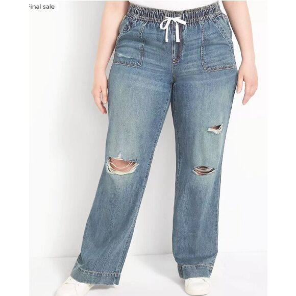 Lane Bryant Pull On Mid Rise Torn Wide Leg Jeans Plussize 14 NWT - Picture 2 of 14